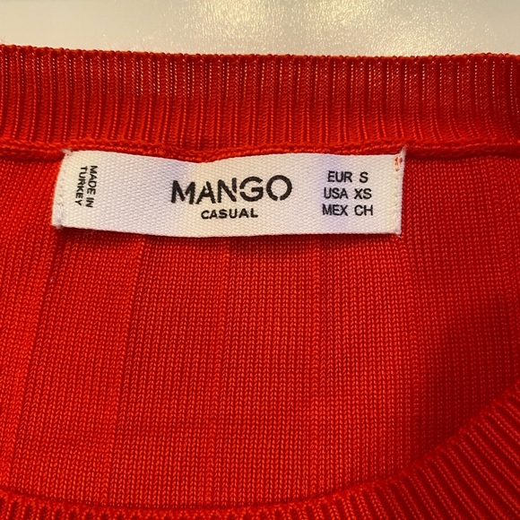 Mango fiesta red ribbed crew neck boxy cropped long sleeve pullover shirt - Picture 4 of 5